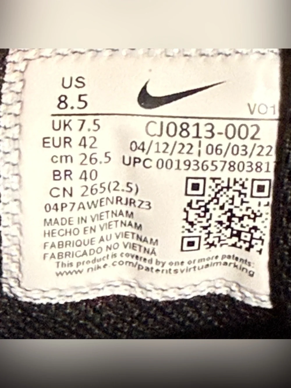 Men's Nike Varsity Compete TR 3 Running Training Shoes Smoke Grey/Black size 8.5